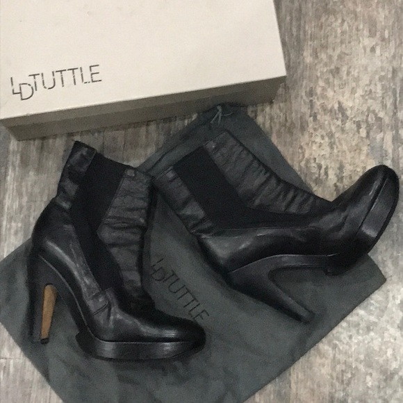 LD Tuttle The Pop Black Leather Platform Booties - Picture 1 of 10
